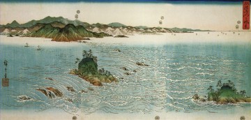  Hiroshige Lienzo - remolinos en una costa rocosa Utagawa Hiroshige Ukiyoe